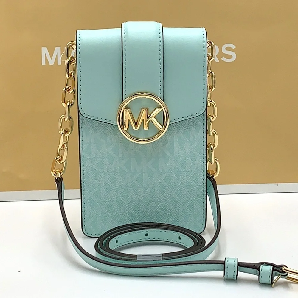 NWT MICHAEL KORS CARMEN SMALL NORTH SOUTH XBODY BAG FAIR AQUA COLOR